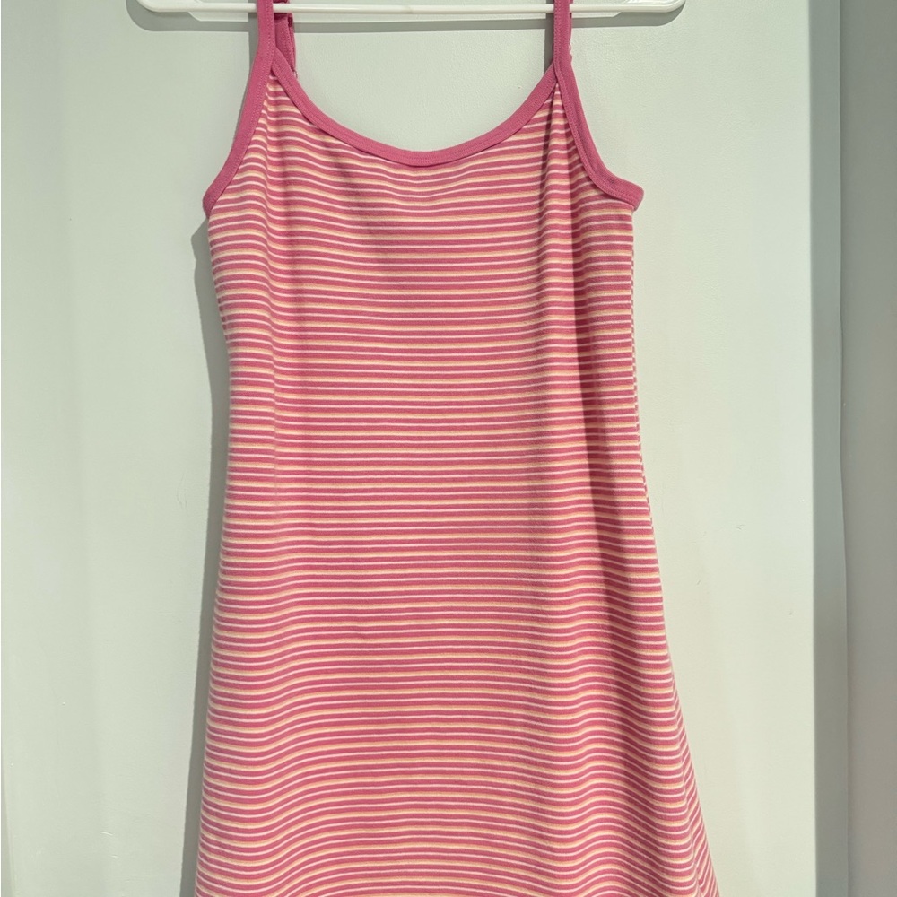 American Eagle Outfitters Pink and White Spaghetti Strap Slip Dress